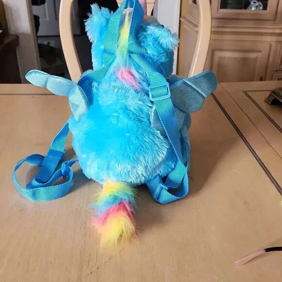 Critter Collection blue rainbow unicorn mini backpack - Picture 2 of 6